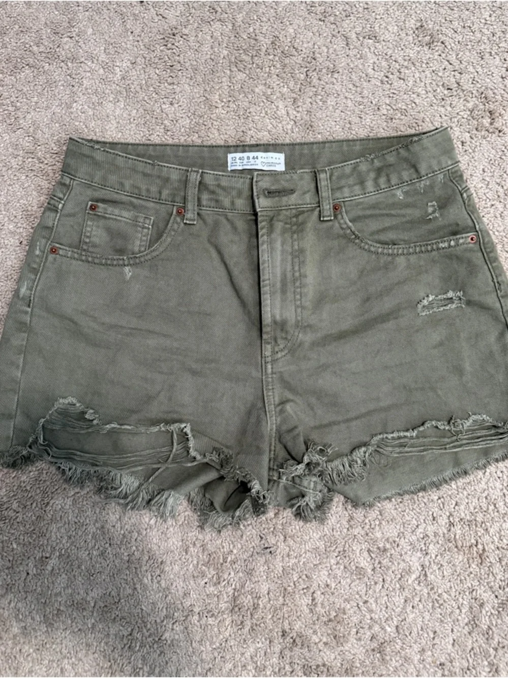 Primark Olive Green Distressed Denim Shorts